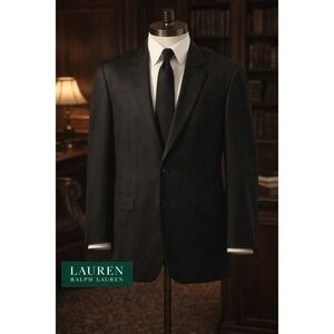 Lauren Ralph‎ Lauren Men 44R Charcoal Herringbone Wool Sport Coat Blazer Classic